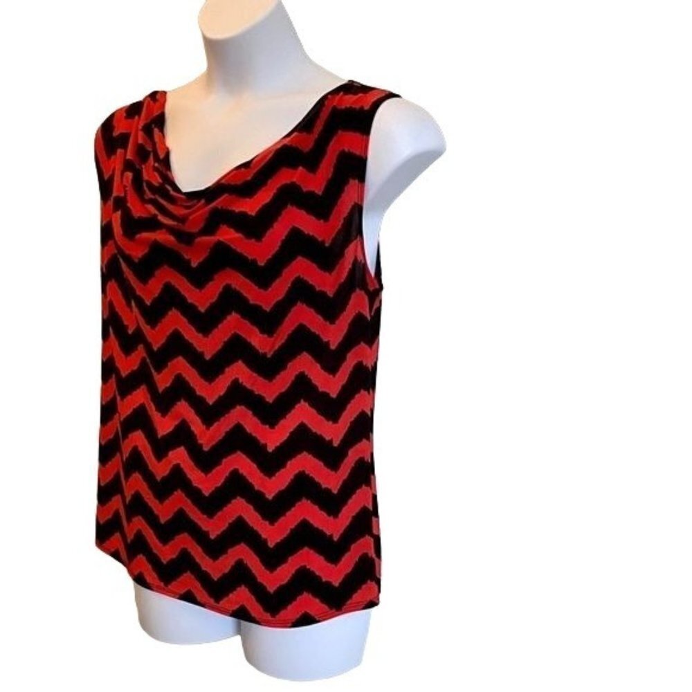 Star Vixen Sleeveless Top Red and Black Zig Zag Stripes